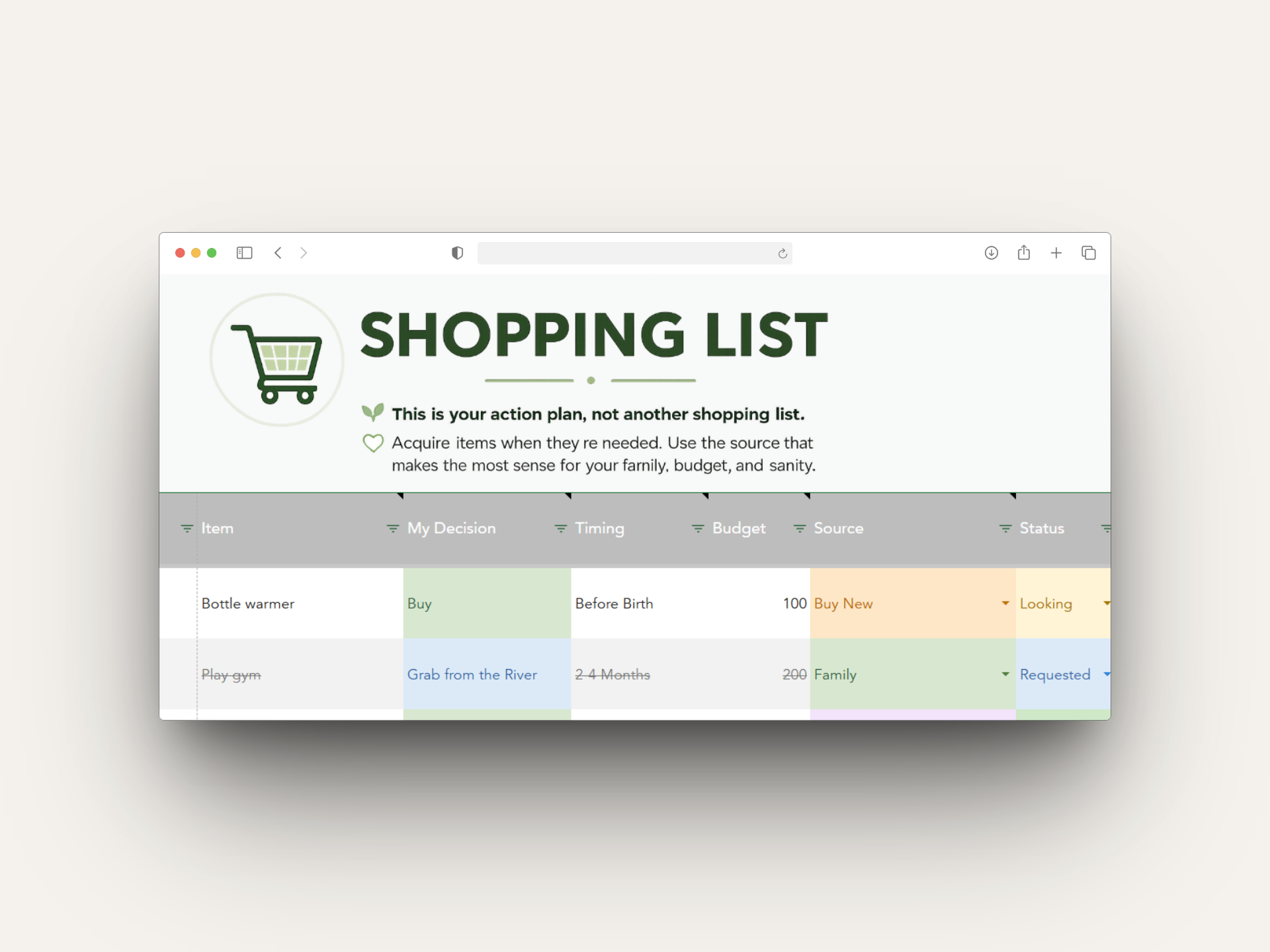 Shopping list mockup
